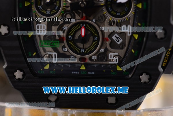 Richard Mille RM 11-03 Swiss Valjoux 7750 Automatic PVD Case with Skeleton Dial and Yellow Rubber Strap Arabic Numeral Markers - Click Image to Close